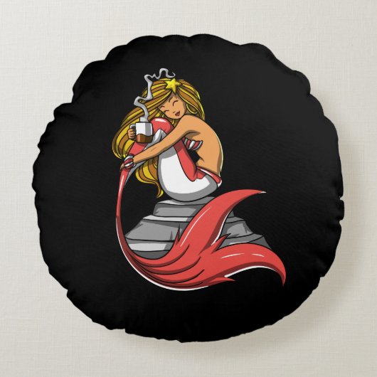 Cute Mermaid Coffee Drink Lover Magical Ocean Rond Kussen (Voorkant)