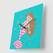 Cute Mermaid Decor Wall Clock Vierkante Klok (Hoek)