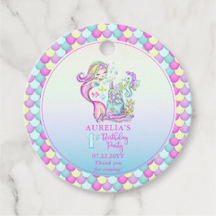 Cute Mermaid Eerste verjaardag van Zee Girl Bedankjes Labels