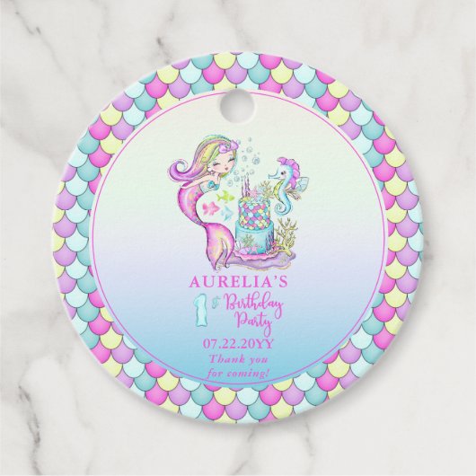 Cute Mermaid | Eerste verjaardag van Zee Girl Bedankjes Labels (Voorkant)