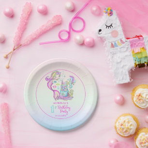 Cute Mermaid   Eerste verjaardag van Zee Girl Papieren Bordje