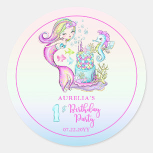 Cute Mermaid   Eerste verjaardag van Zee Girl Ronde Sticker