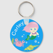 Cute Mermaid en Crab Personalized Sleutelhanger (Voorkant)