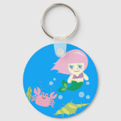 Cute Mermaid en Crab Personalized Sleutelhanger (Achterkant)