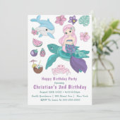 Cute Mermaid en Friends 2e verjaardag Uitnodiginge (Staand voorkant)