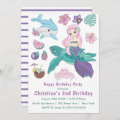 Cute Mermaid en Friends 2e verjaardag Uitnodiginge (Voorkant / Achterkant)