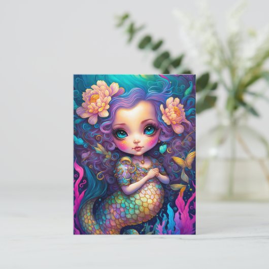Cute Mermaid Fantasy Art Briefkaart (Staand voorkant)