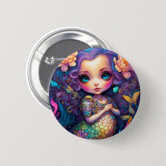 Cute Mermaid Fantasy Art Ronde Button 5,7 Cm (Voorkant /achterkant)