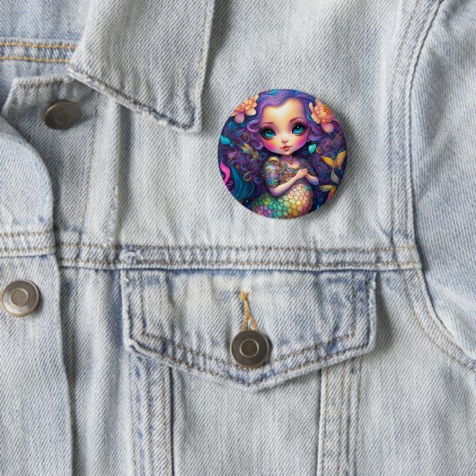 Cute Mermaid Fantasy Art Ronde Button 5,7 Cm (In situ)