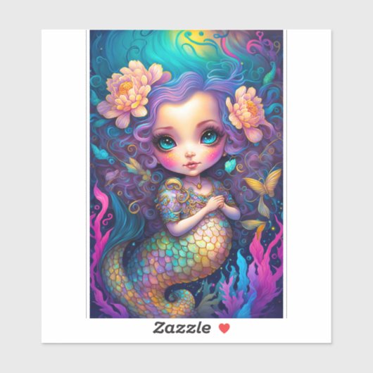 Cute Mermaid Fantasy Art Sticker (Vel)