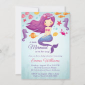 Cute Mermaid Girl Baby shower Invitation - Paars Kaart (Voorkant)