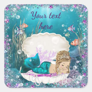 Cute Mermaid Girl Baby Shower Stickers -> Lieve Ze