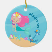 Cute Mermaid Girl Beach Birthday Party Custom Keramisch Ornament (Voorkant)