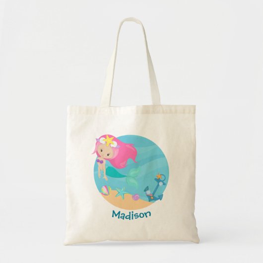 Cute Mermaid Girl Beach Birthday Party Custom Tote Bag (Voorkant)