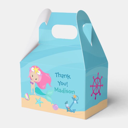 Cute Mermaid Girl Beach Custom Kinderen Birthday P Bedankdoosjes (Voorkant Zijde)
