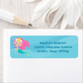 Cute Mermaid Girl Beach House Blue Return Address Etiket (Insitu)