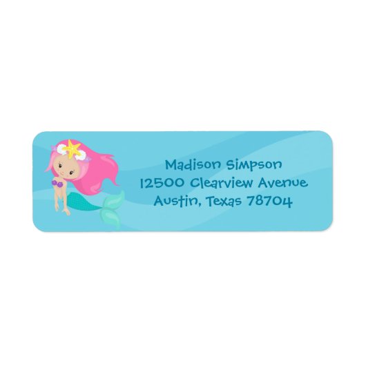 Cute Mermaid Girl Beach House Blue Return Address Etiket (Voorkant)