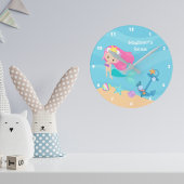 Cute Mermaid Girl Beach House Personated Kinder Ronde Klok