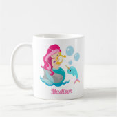 Cute Mermaid Girl Beach Narwhal Monogram Kinder Koffiemok (Links)