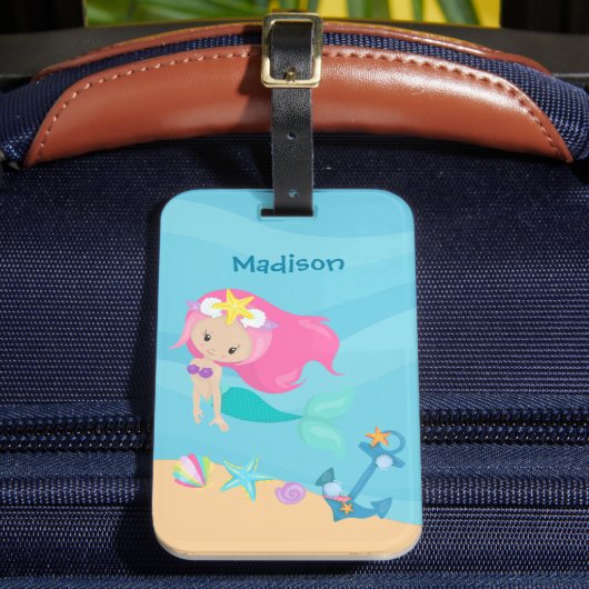 Cute Mermaid Girl Beach Personated Kinder Summer Bagagelabel (Voorkant Insitu 2)
