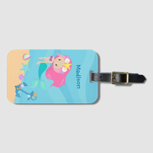 Cute Mermaid Girl Beach Personated Kinder Summer Bagagelabel (Voorkant (horizontaal))