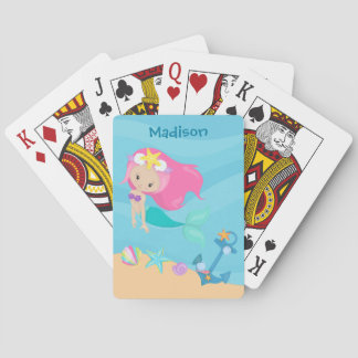 Cute Mermaid Girl Beach Personated Kinder Summer Pokerkaarten