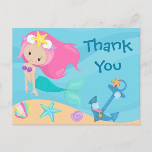 Cute Mermaid Girl Bedankt dat je de Kinder verjaar Briefkaart (Voorkant)