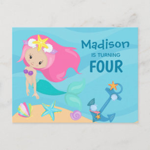 Cute Mermaid Girl Custom Birthday Party Invitation Briefkaart