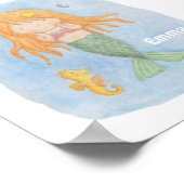 Cute Mermaid Girl en Seahorse Print Poster (Hoek)