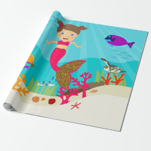 Cute Mermaid Girl in Colorful Ocean Cadeaupapier