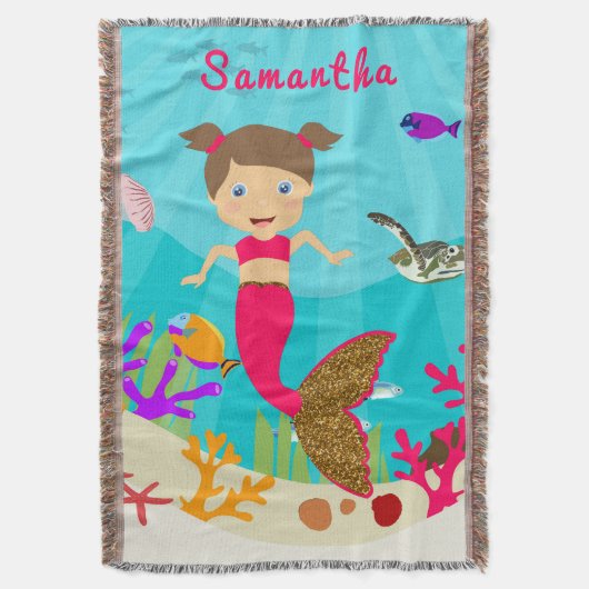 Cute Mermaid Girl in Colorful Ocean Deken (Voorkant Verticaal)
