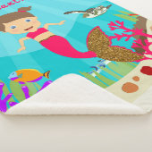 Cute Mermaid Girl in Colorful Ocean Sherpa Deken (3/4)