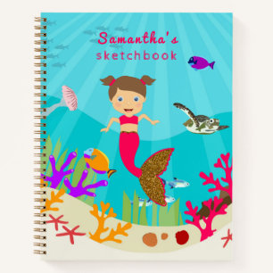 Cute Mermaid Girl in Colorful Ocean Sketchbook Notitieboek