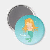 Cute Mermaid Girl, Kinder gepersonaliseerde Magnet (Voorkant / Achterkant)