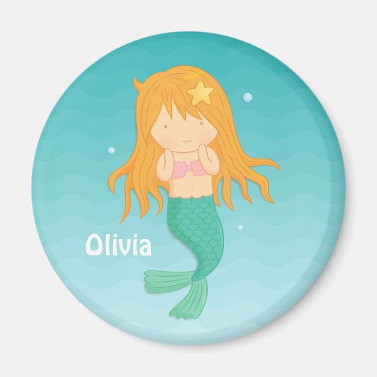 Cute Mermaid Girl, Kinder gepersonaliseerde Magnet (Voorkant)