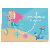 Cute Mermaid Girl Personalized Summer Birthday Groot Cadeauzakje (Voorkant)