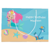 Cute Mermaid Girl Personalized Summer Birthday Groot Cadeauzakje (Achterkant)