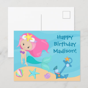 Cute Mermaid Girl persoonlijke gepersonaliseerde K Briefkaart