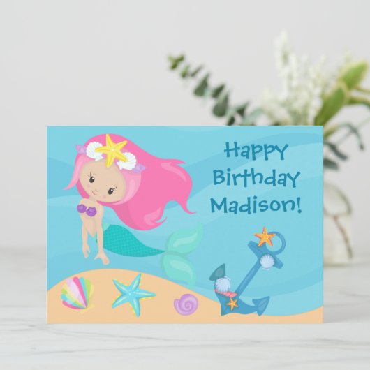 Cute Mermaid Girl persoonlijke gepersonaliseerde K Kaart (Staand voorkant)