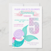 Cute Mermaid Girls 5th Birthday Party Invitation Kaart (Voorkant)