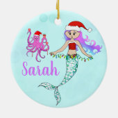 Cute Mermaid Holding met kerstlampnaam Keramisch Ornament (Achterkant)