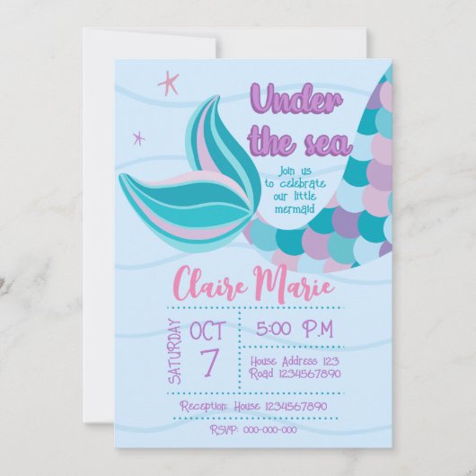 Cute Mermaid Invitation Kaart (Voorkant)
