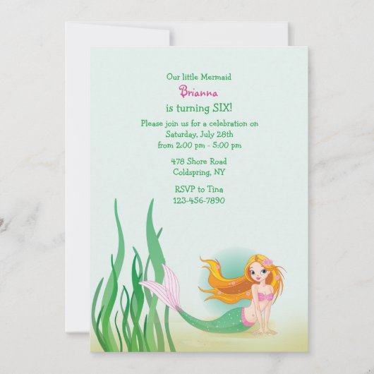 Cute Mermaid Invitation Kaart (Voorkant)