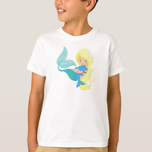 Cute Mermaid, Little Mermaid, Blonde Hair, Dolphin T-shirt (Voorkant)