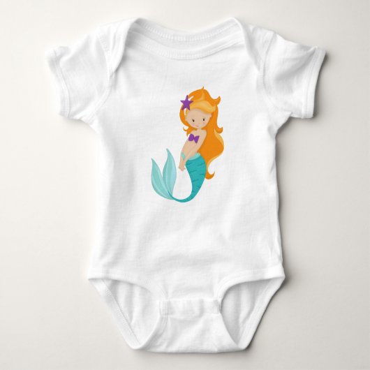 Cute Mermaid, Little Mermaid, Oranje Hair, Star Romper (Voorkant)