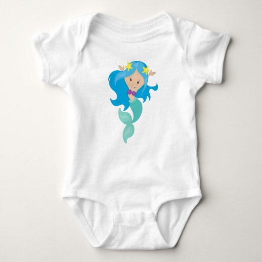 Cute Mermaid, Little Mermaid, Starfish, Blue Hair Romper (Voorkant)