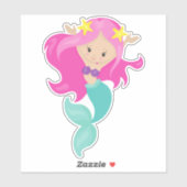 Cute Mermaid, Little Mermaid, Starfish, Pink Hair Sticker (Vel)