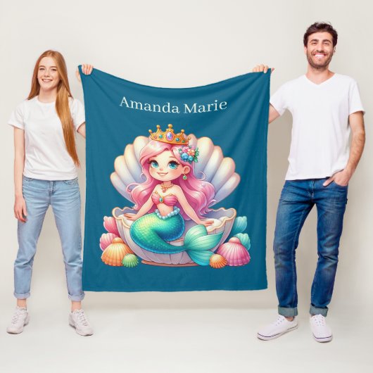 Cute mermaid lovers add name fleece deken (In situ)