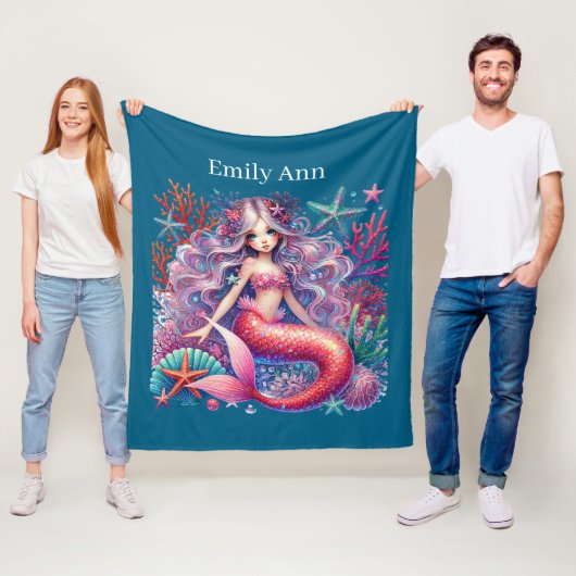 Cute mermaid lovers add name fleece deken (In situ)