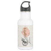 Cute Mermaid met roze haar en Jouw naam Waterfles (Voorkant)